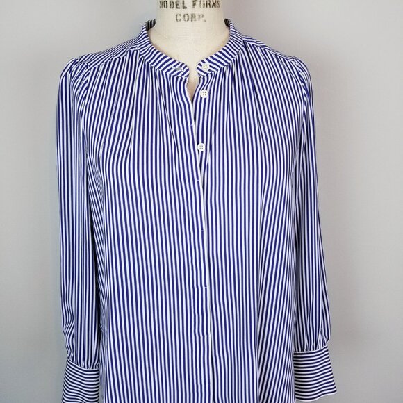 Loft Navy Blue & White Stripe L/Sleeve Button Front Blouse * Ladies Small Petite - Picture 1 of 7